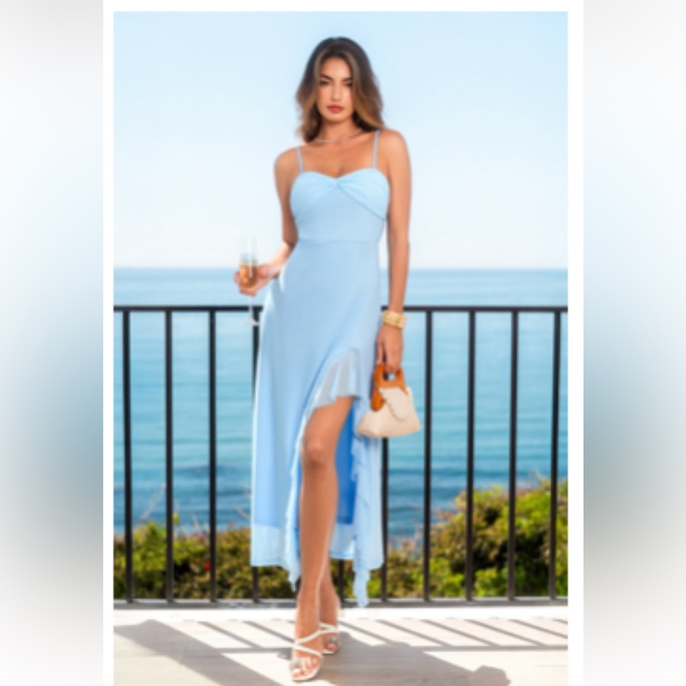 Cupshe Sky Blue Spaghetti-Strap High-Low Dress